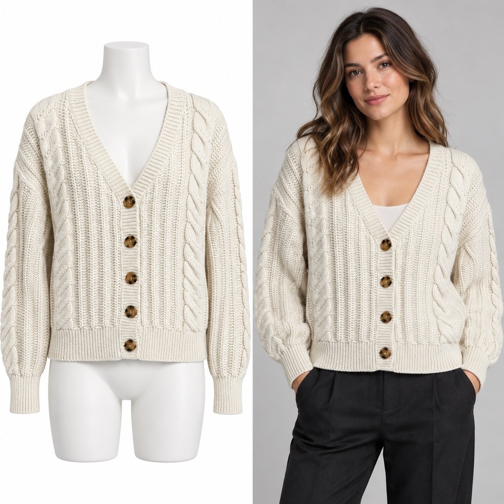 Cupcakes and Cashmere Cardigan Medium White Cable Knit Button Casual Minimalist